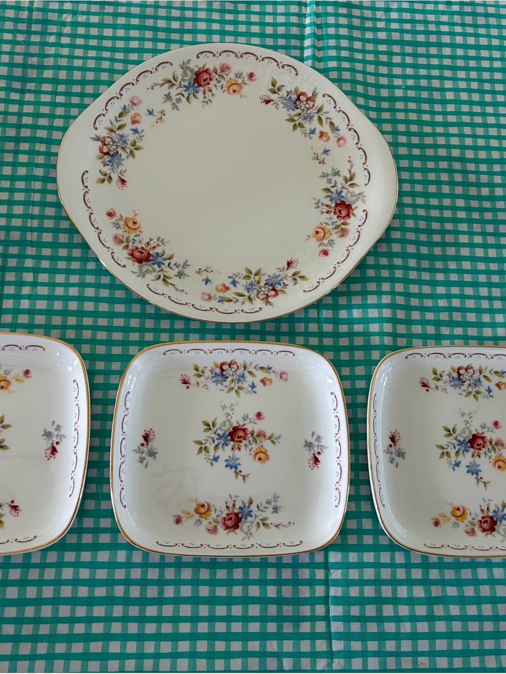 Royal Kent Bone China White Porcelain Plates with Multicolor Floral Pattern